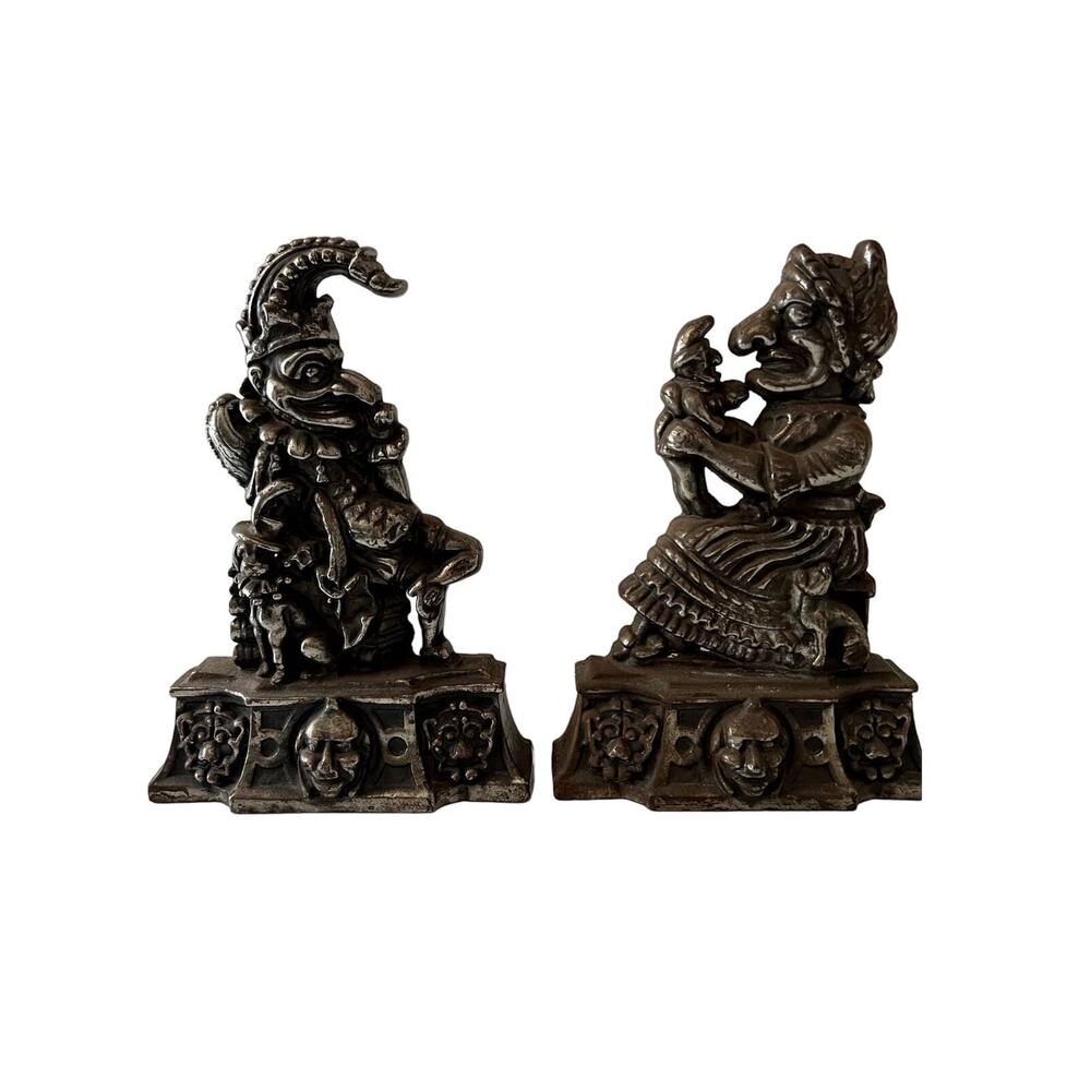 Punch And Judy Vintage Antique Cast Iron Doorstops Americana Art Deco Rustic